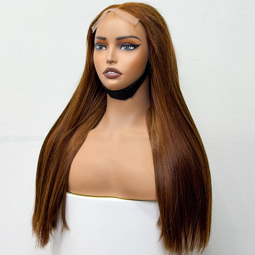 300% Density Glueless Human Hair Wig 24in 5x5 Transparent Lace Closure Wig Highlight Ombre Double Drawn Bone Straight Human Hair