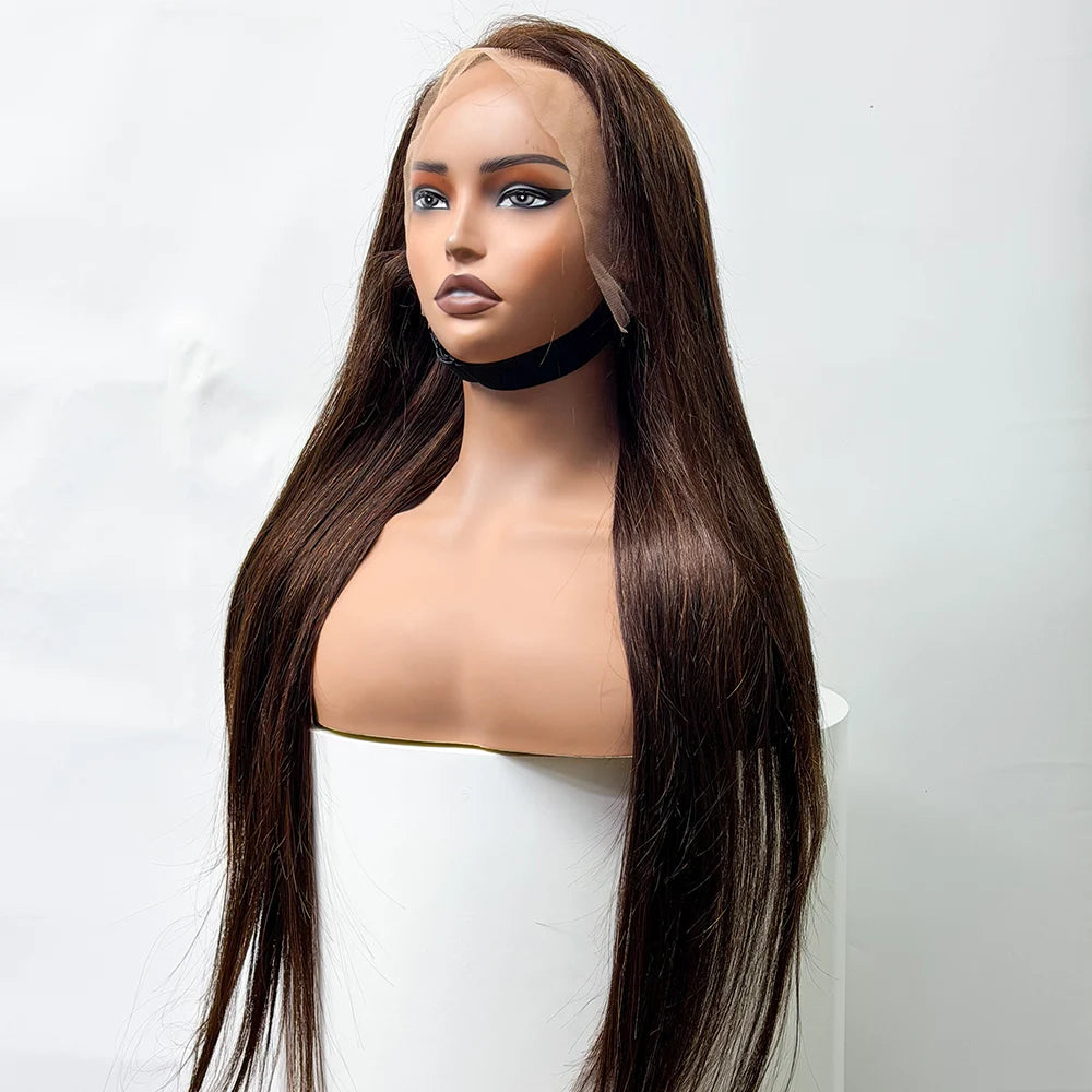 La Soyeuse Chocolat — Perruque 13x4 Lace Frontal Straight Châtain #4 (Densité 250%)