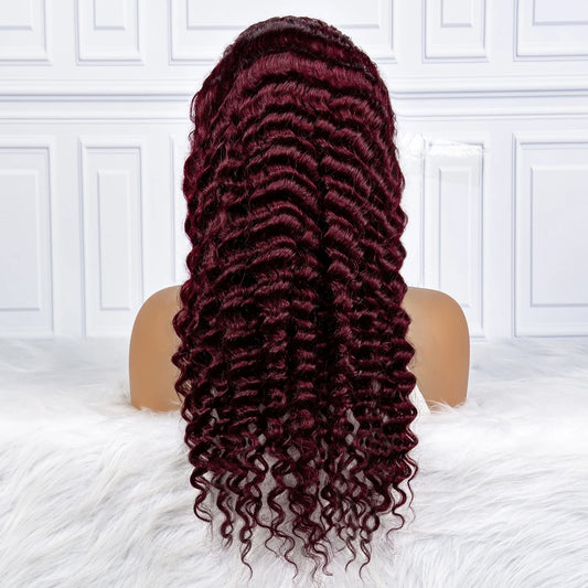 The Wine Dregs — 13x4 Lace Frontal Deep Wave Burgundy Ripe Wig (Density 250%)