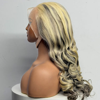 The Ombre Olympus — 13x4 Lace Frontal Wavy Wig (Blonde #613 & Gray, Density 250%)