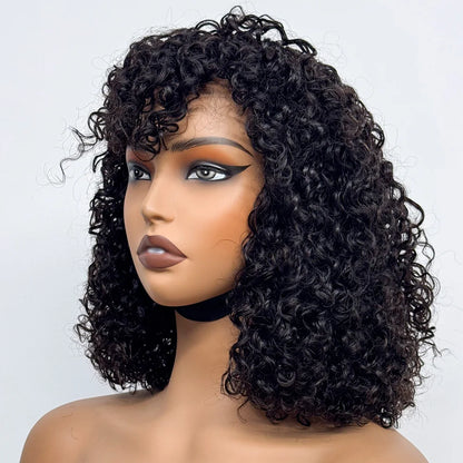 La Parisienne Curly — Perruque 14" à Frange Machine Made (Densité 280%)