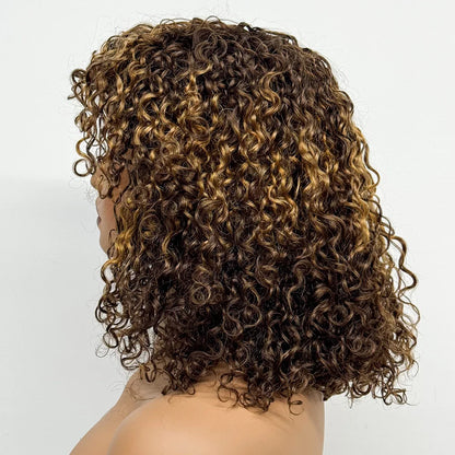 La Parisienne Curly — Perruque 14" à Frange Machine Made (Densité 280%)