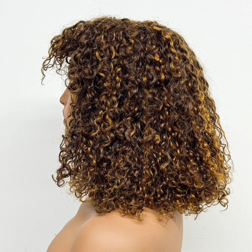 La Parisienne Curly — Perruque 14" à Frange Machine Made (Densité 280%)