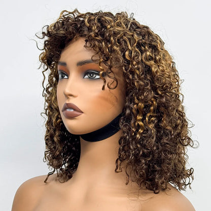 La Parisienne Curly — Perruque 14" à Frange Machine Made (Densité 280%)