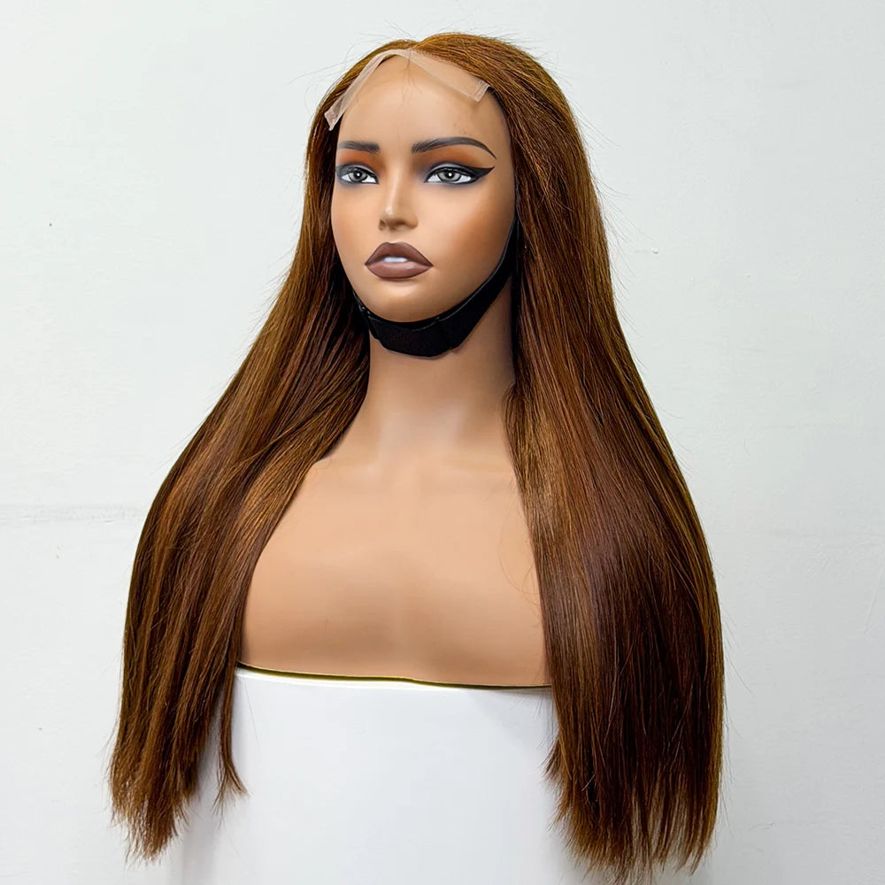 300% Density Glueless Human Hair Wig 24in 5x5 Transparent Lace Closure Wig Highlight Ombre Double Drawn Bone Straight Human Hair
