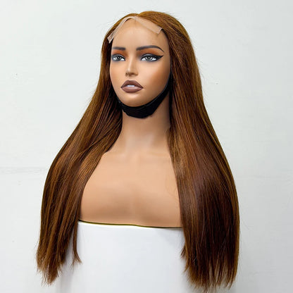300% Density Glueless Human Hair Wig 24in 5x5 Transparent Lace Closure Wig Highlight Ombre Double Drawn Bone Straight Human Hair