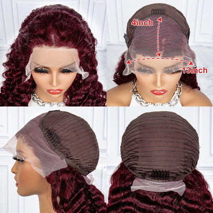 The Wine Dregs — 13x4 Lace Frontal Deep Wave Burgundy Ripe Wig (Density 250%)