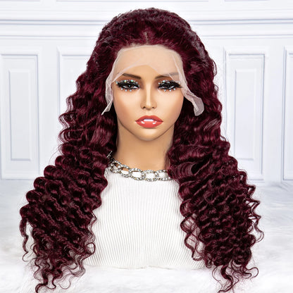 The Wine Dregs — 13x4 Lace Frontal Deep Wave Burgundy Ripe Wig (Density 250%)