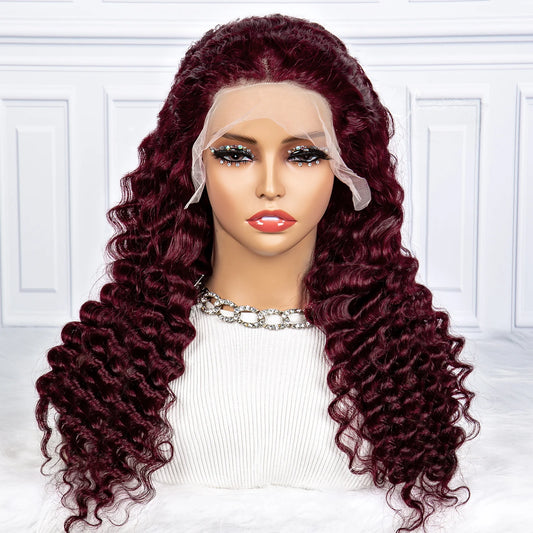 The Wine Dregs — 13x4 Lace Frontal Deep Wave Burgundy Ripe Wig (Density 250%)