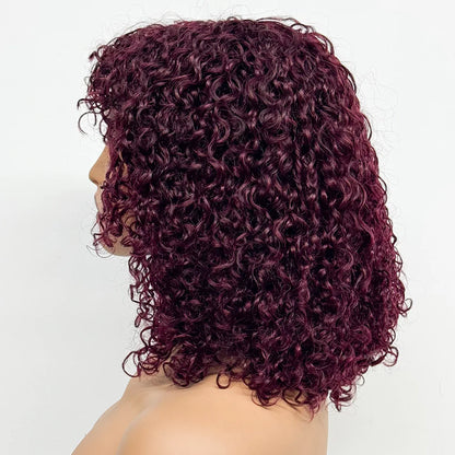 La Parisienne Curly — Perruque 14" à Frange Machine Made (Densité 280%)