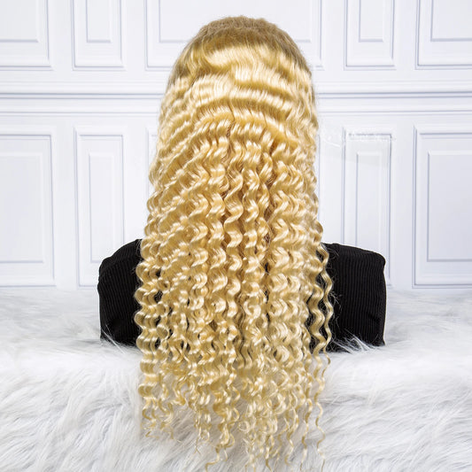 The Royal Platinum — 13x4 Lace Frontal Deep Wave Blonde #613 Wig (Density 250%)