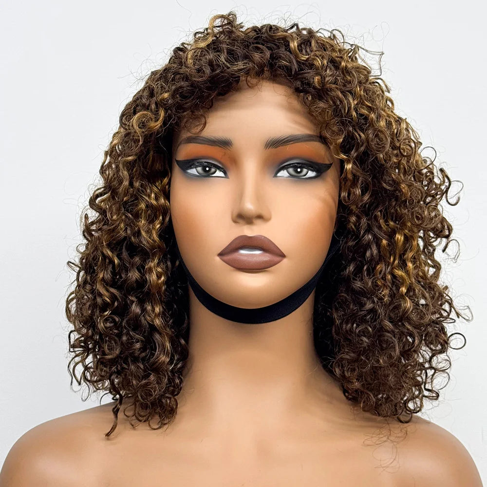 La Parisienne Curly — Perruque 14" à Frange Machine Made (Densité 280%)