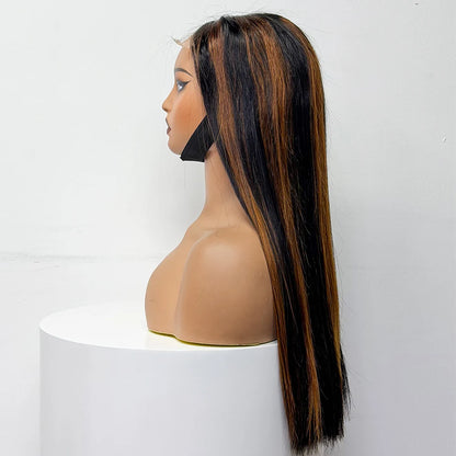 300% Density Glueless Human Hair Wig 24in 5x5 Transparent Lace Closure Wig Highlight Ombre Double Drawn Bone Straight Human Hair