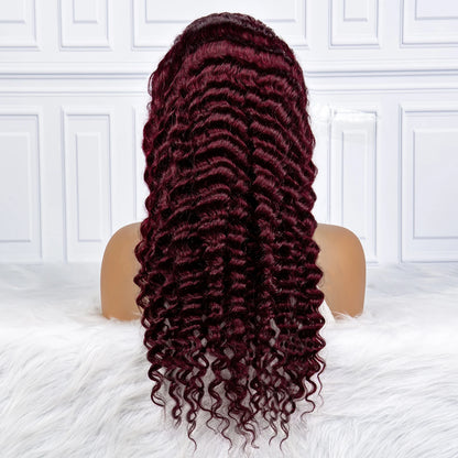 The Wine Dregs — 13x4 Lace Frontal Deep Wave Burgundy Ripe Wig (Density 250%)