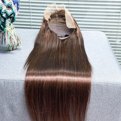 La Soyeuse Chocolat — Perruque 13x4 Lace Frontal Straight Châtain #4 (Densité 250%)