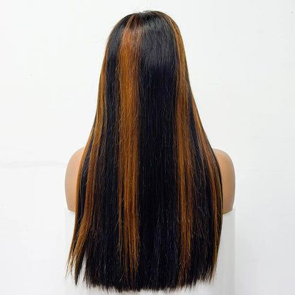 300% Density Glueless Human Hair Wig 24in 5x5 Transparent Lace Closure Wig Highlight Ombre Double Drawn Bone Straight Human Hair