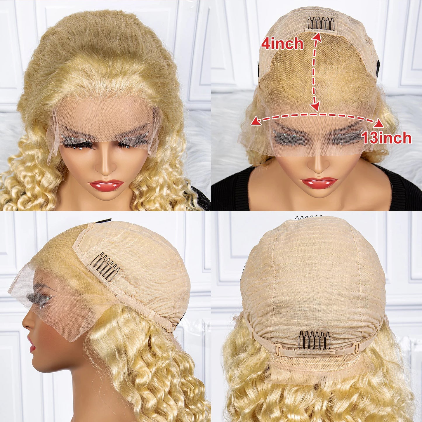 La Platine Royale — Perruque 13x4 Lace Frontal Deep Wave Blond #613 (Densité 250%)