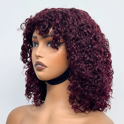 La Parisienne Curly — Perruque 14" à Frange Machine Made (Densité 280%)
