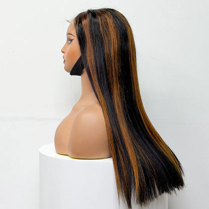 300% Density Glueless Human Hair Wig 24in 5x5 Transparent Lace Closure Wig Highlight Ombre Double Drawn Bone Straight Human Hair