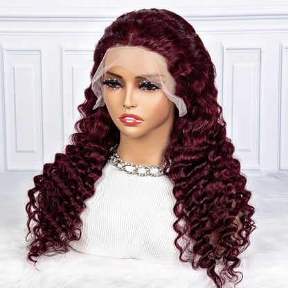 The Wine Dregs — 13x4 Lace Frontal Deep Wave Burgundy Ripe Wig (Density 250%)