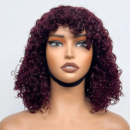 La Parisienne Curly — Perruque 14" à Frange Machine Made (Densité 280%)