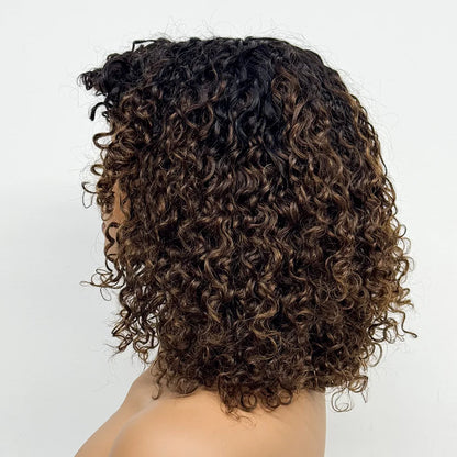 La Parisienne Curly — Perruque 14" à Frange Machine Made (Densité 280%)