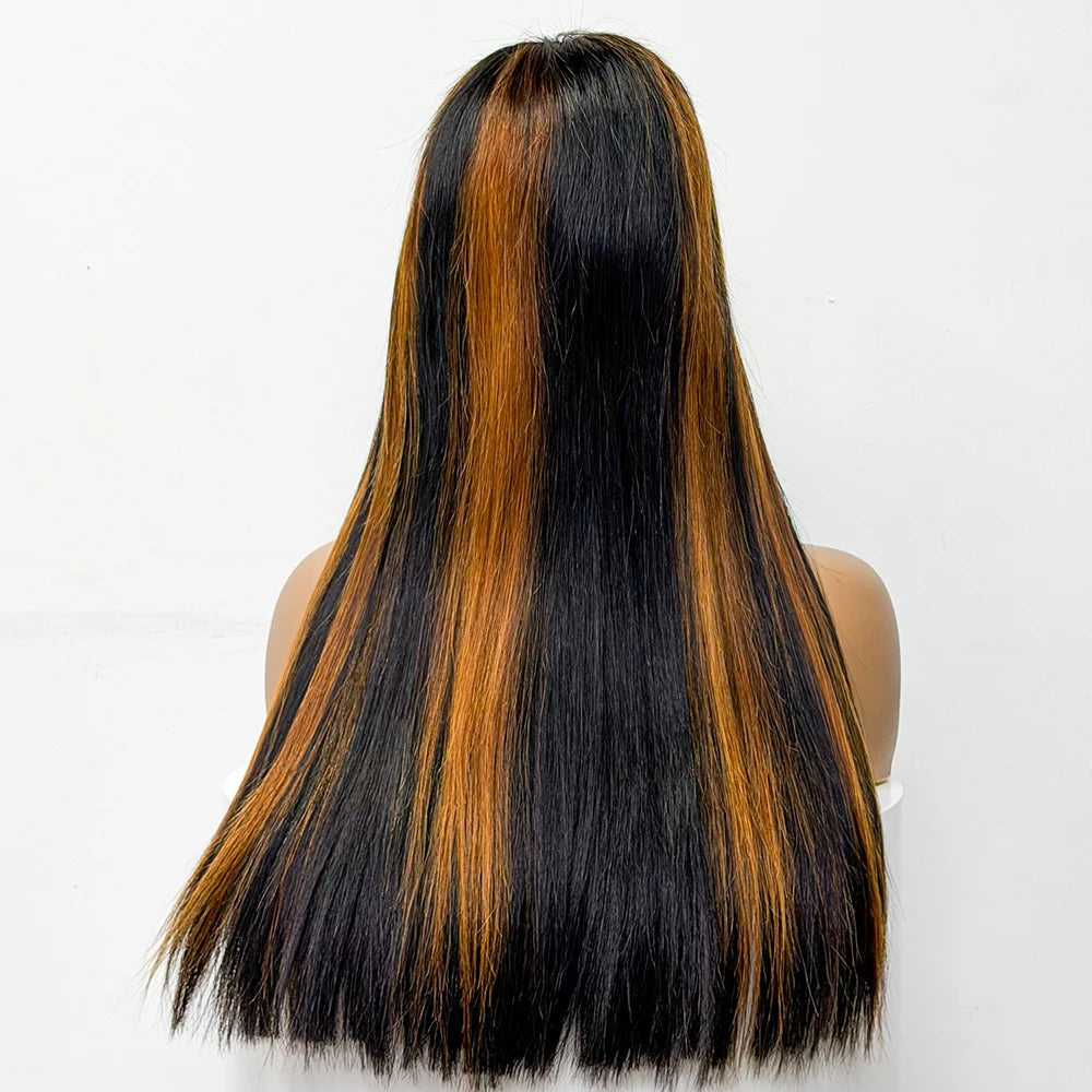 300% Density Glueless Human Hair Wig 24in 5x5 Transparent Lace Closure Wig Highlight Ombre Double Drawn Bone Straight Human Hair