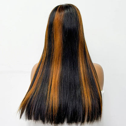 300% Density Glueless Human Hair Wig 24in 5x5 Transparent Lace Closure Wig Highlight Ombre Double Drawn Bone Straight Human Hair