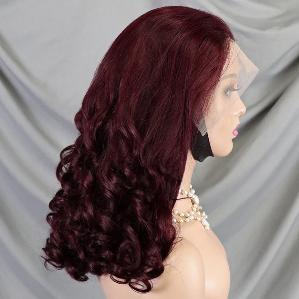 La Volcanique Fumi — Perruque 13x4 HD Lace Frontal Loose Bouncy Bordeaux Mûr (Densité 300%)
