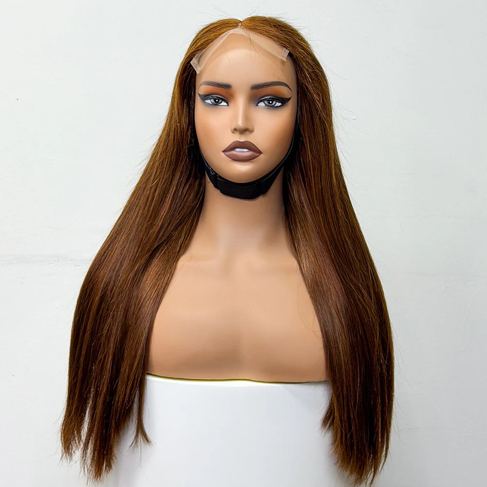 300% Density Glueless Human Hair Wig 24in 5x5 Transparent Lace Closure Wig Highlight Ombre Double Drawn Bone Straight Human Hair
